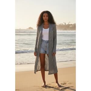 Banana Blue Australia Wool Nylon Long Duster Cardigan Gray Textured XS Lagenlook